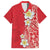 Plumeria Family Matching Off The Shoulder Long Sleeve Dress and Hawaiian Shirt Polynesian Tribal Frangipani Red