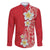 Plumeria Family Matching Off The Shoulder Long Sleeve Dress and Hawaiian Shirt Polynesian Tribal Frangipani Red