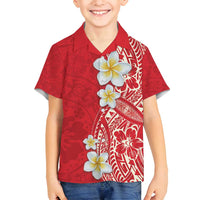 Plumeria Family Matching Off Shoulder Maxi Dress and Hawaiian Shirt Polynesian Tribal Frangipani Red