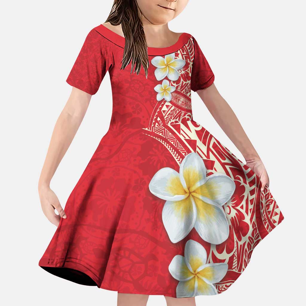 Plumeria Family Matching Puletasi and Hawaiian Shirt Polynesian Tribal Frangipani Red LT03 Daughter's Dress Red - Polynesian Pride