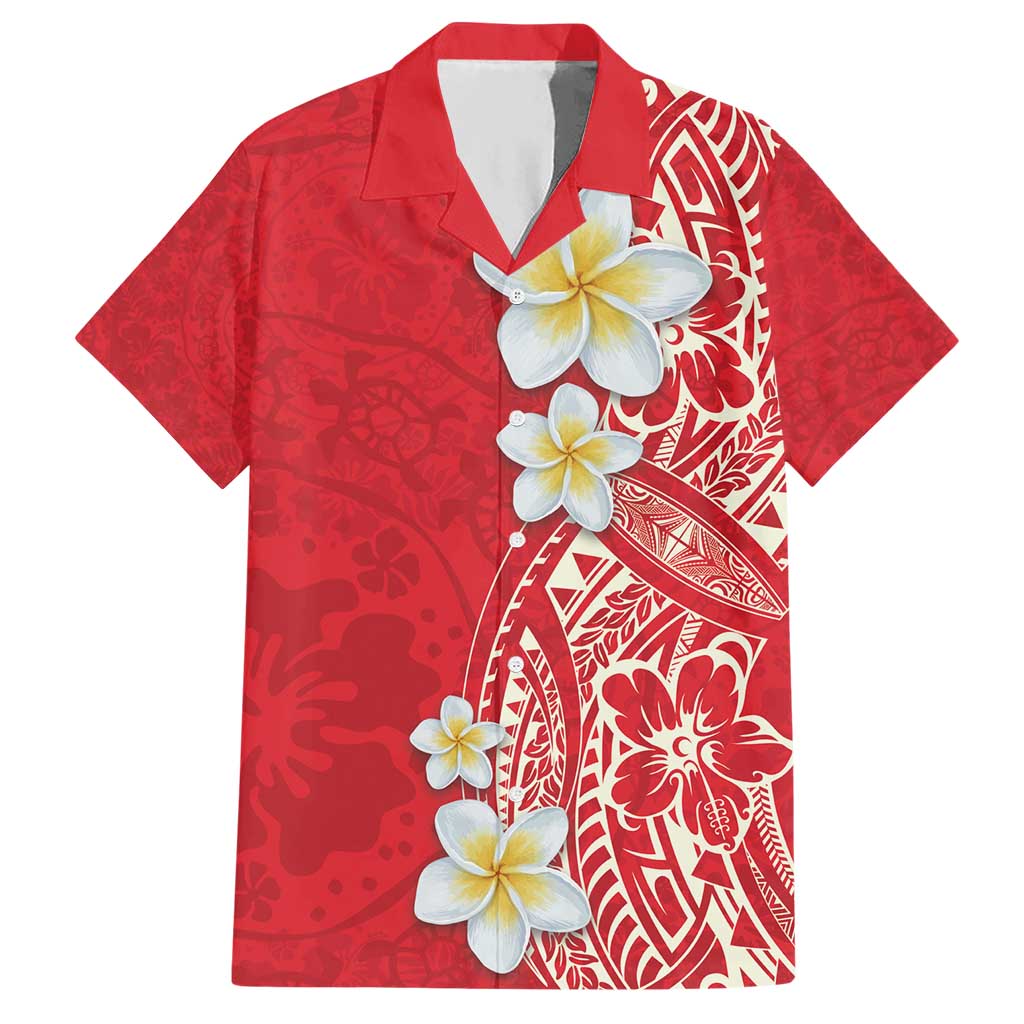 Plumeria Hawaiian Shirt Polynesian Tribal Frangipani Red LT03 Red - Polynesian Pride