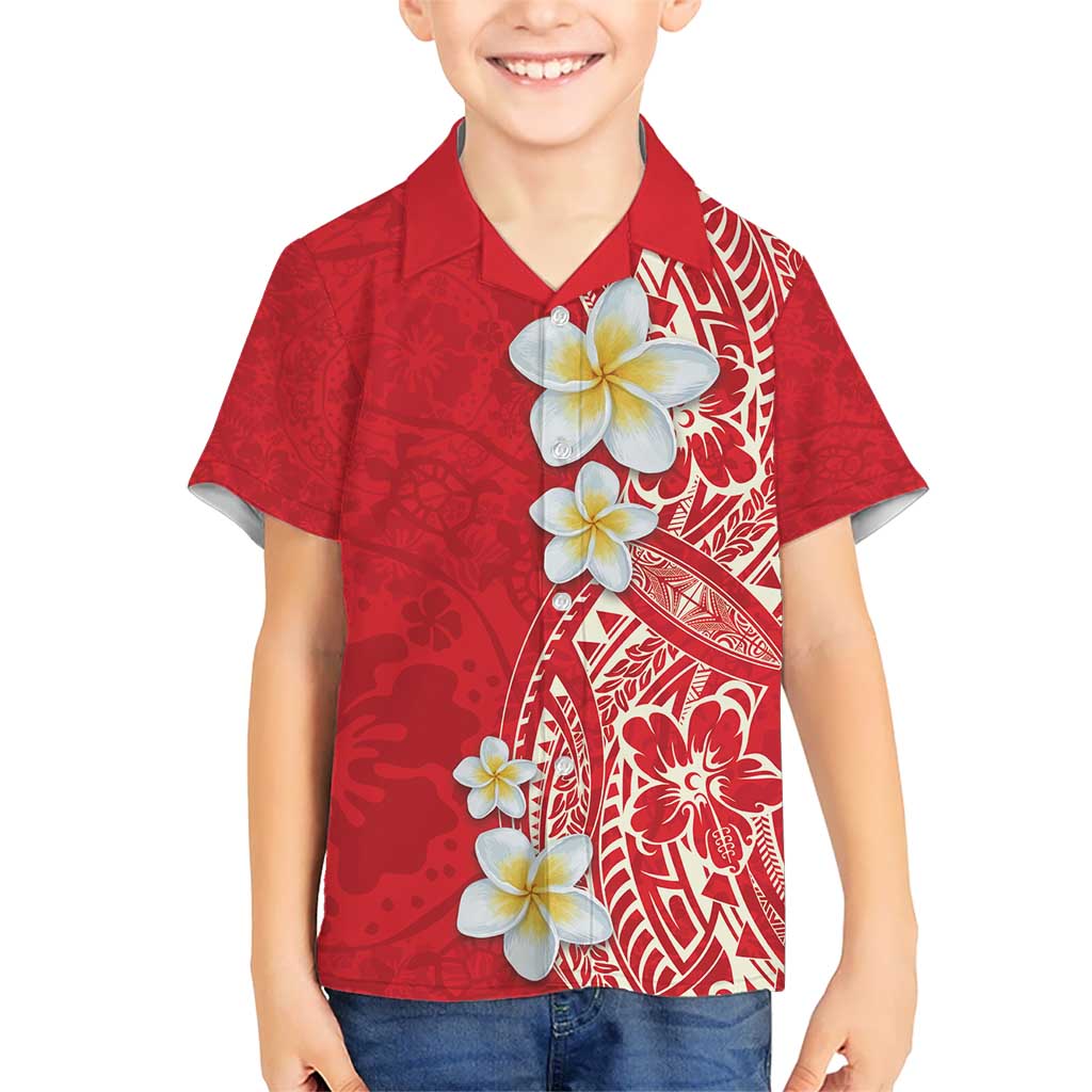 Plumeria Hawaiian Shirt Polynesian Tribal Frangipani Red LT03 - Polynesian Pride