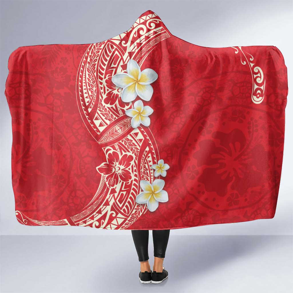 Plumeria Hooded Blanket Polynesian Tribal Frangipani Red LT03 One Size Red - Polynesian Pride
