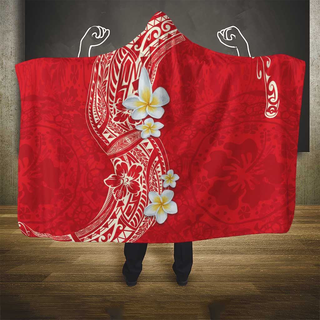 Plumeria Hooded Blanket Polynesian Tribal Frangipani Red LT03 - Polynesian Pride