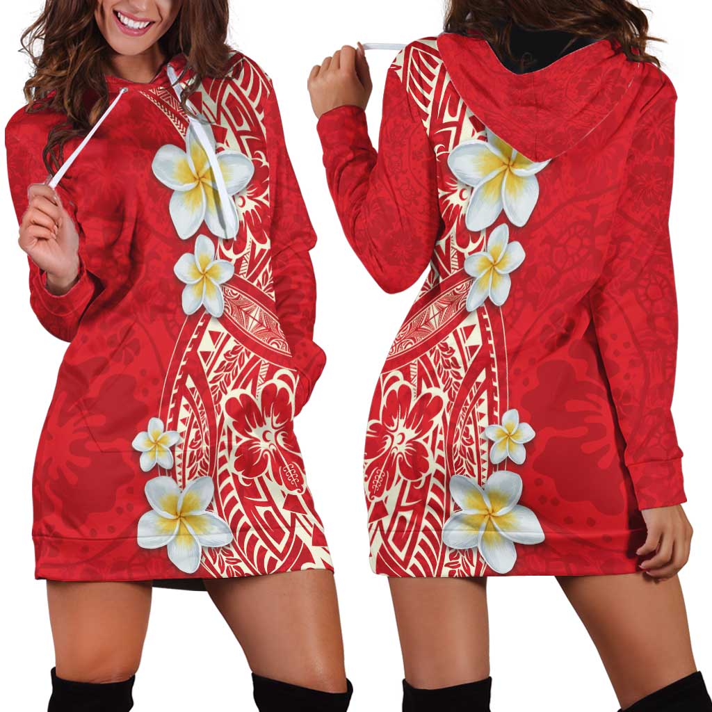 Plumeria Hoodie Dress Polynesian Tribal Frangipani Red LT03 - Polynesian Pride