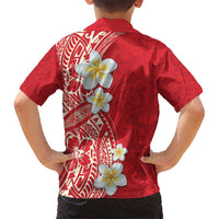 Plumeria Kid Hawaiian Shirt Polynesian Tribal Frangipani Red