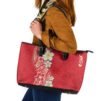 Plumeria Leather Tote Bag Polynesian Tribal Frangipani Red LT03 Red - Polynesian Pride