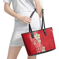 Plumeria Leather Tote Bag Polynesian Tribal Frangipani Red LT03 - Polynesian Pride