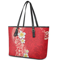 Plumeria Leather Tote Bag Polynesian Tribal Frangipani Red LT03 - Polynesian Pride