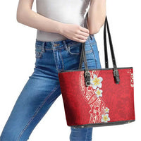 Plumeria Leather Tote Bag Polynesian Tribal Frangipani Red LT03 - Polynesian Pride