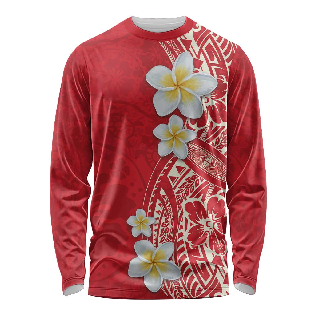 Plumeria Long Sleeve Shirt Polynesian Tribal Frangipani Red