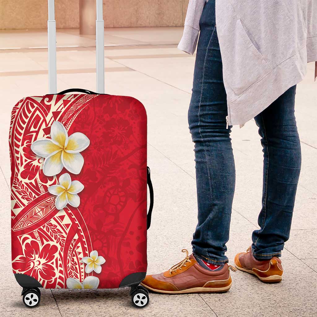 Plumeria Luggage Cover Polynesian Tribal Frangipani Red