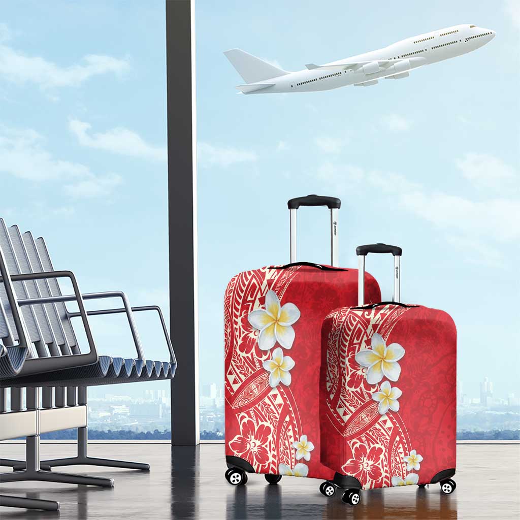 Plumeria Luggage Cover Polynesian Tribal Frangipani Red