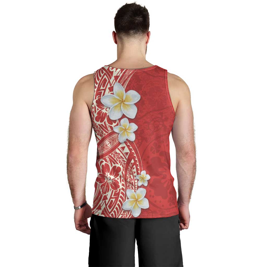 Plumeria Men Tank Top Polynesian Tribal Frangipani Red LT03 - Polynesian Pride