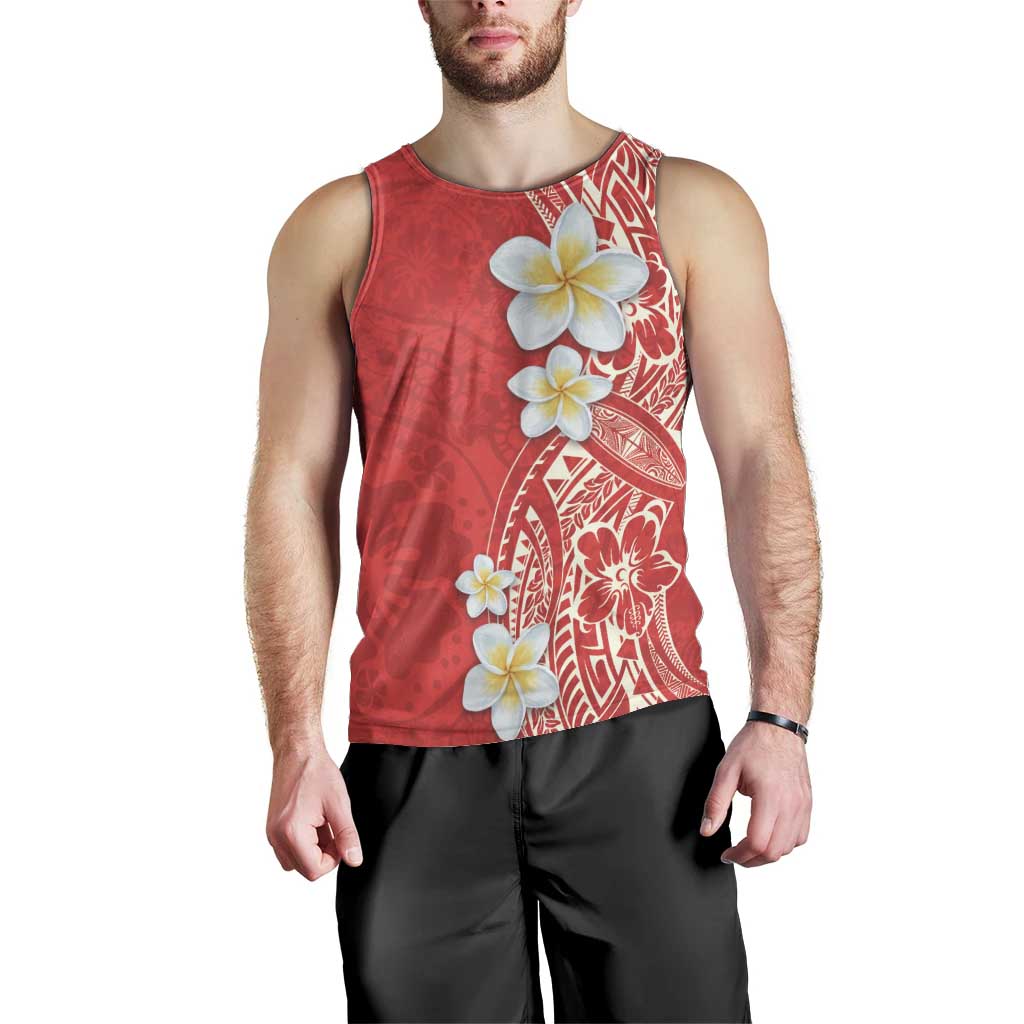 Plumeria Men Tank Top Polynesian Tribal Frangipani Red LT03 - Polynesian Pride