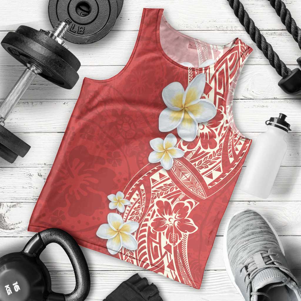 Plumeria Men Tank Top Polynesian Tribal Frangipani Red LT03 - Polynesian Pride