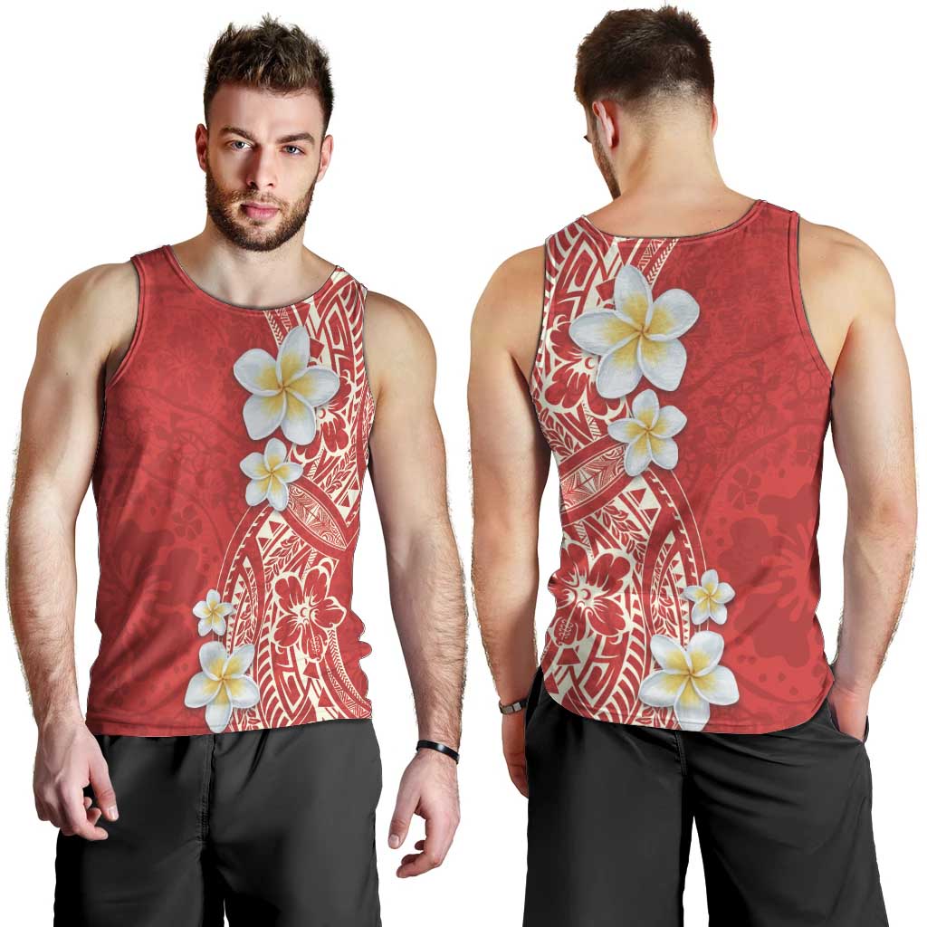 Plumeria Men Tank Top Polynesian Tribal Frangipani Red LT03 - Polynesian Pride