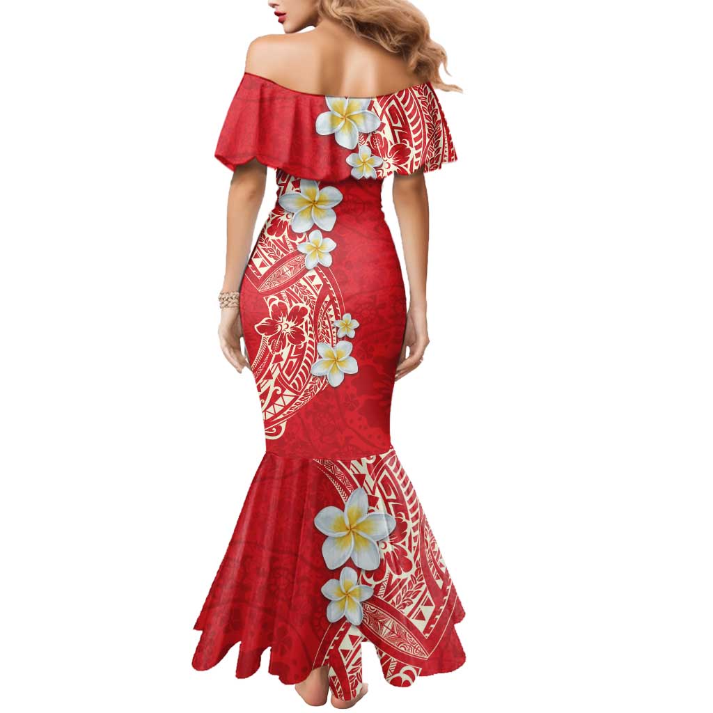 Plumeria Mermaid Dress Polynesian Tribal Frangipani Red