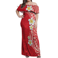 Plumeria Off Shoulder Maxi Dress Polynesian Tribal Frangipani Red LT03 Women Red - Polynesian Pride