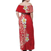 Plumeria Off Shoulder Maxi Dress Polynesian Tribal Frangipani Red LT03 - Polynesian Pride