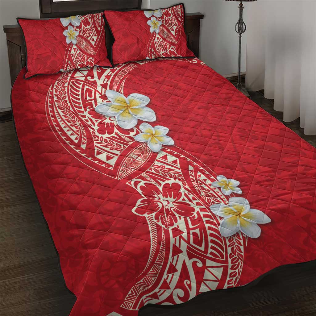 Plumeria Quilt Bed Set Polynesian Tribal Frangipani Red LT03 Red - Polynesian Pride