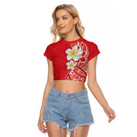 Plumeria Raglan Cropped T Shirt Polynesian Tribal Frangipani Red LT03 Female Red - Polynesian Pride