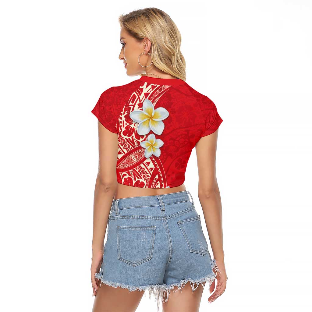 Plumeria Raglan Cropped T Shirt Polynesian Tribal Frangipani Red LT03 - Polynesian Pride