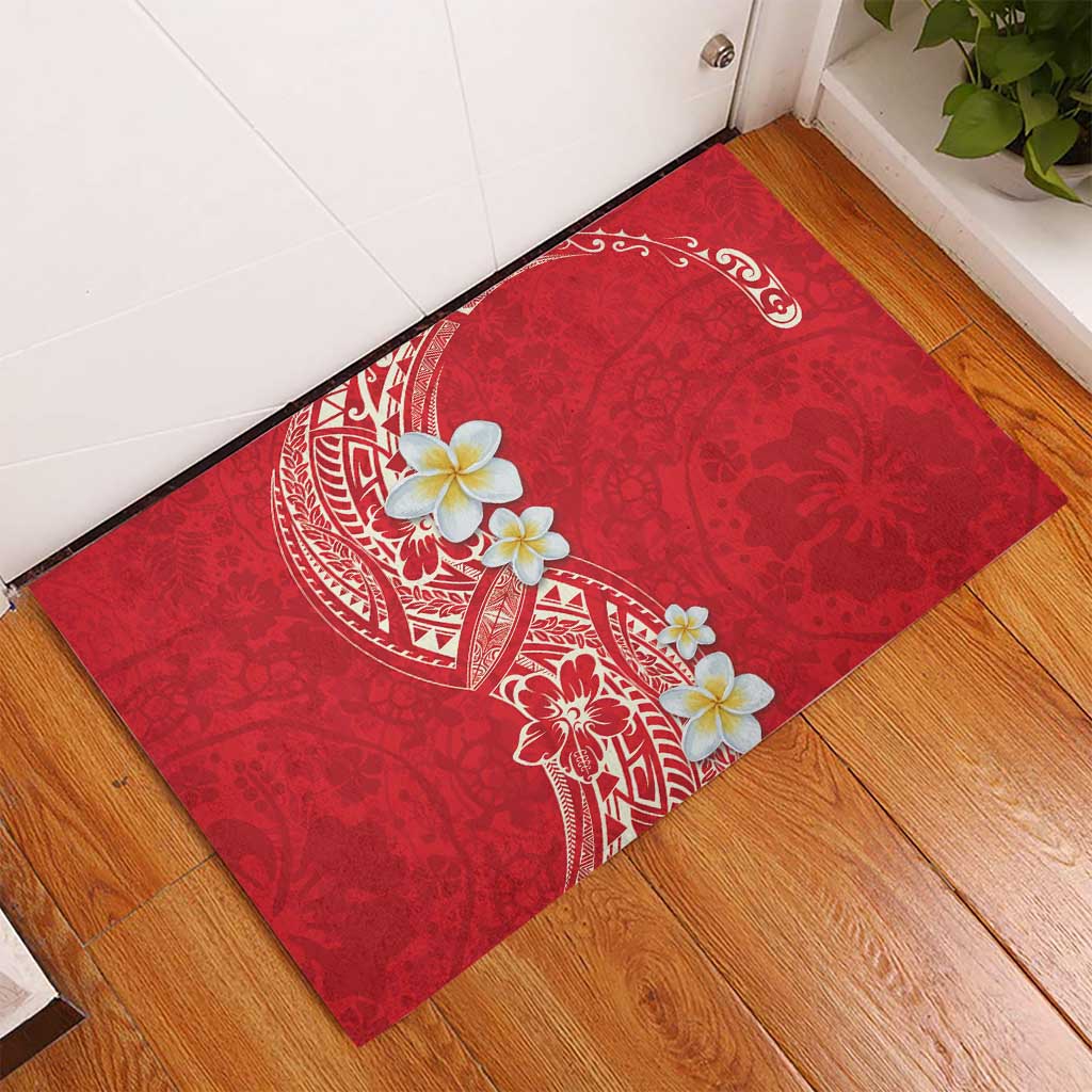 Plumeria Rubber Doormat Polynesian Tribal Frangipani Red LT03 - Polynesian Pride
