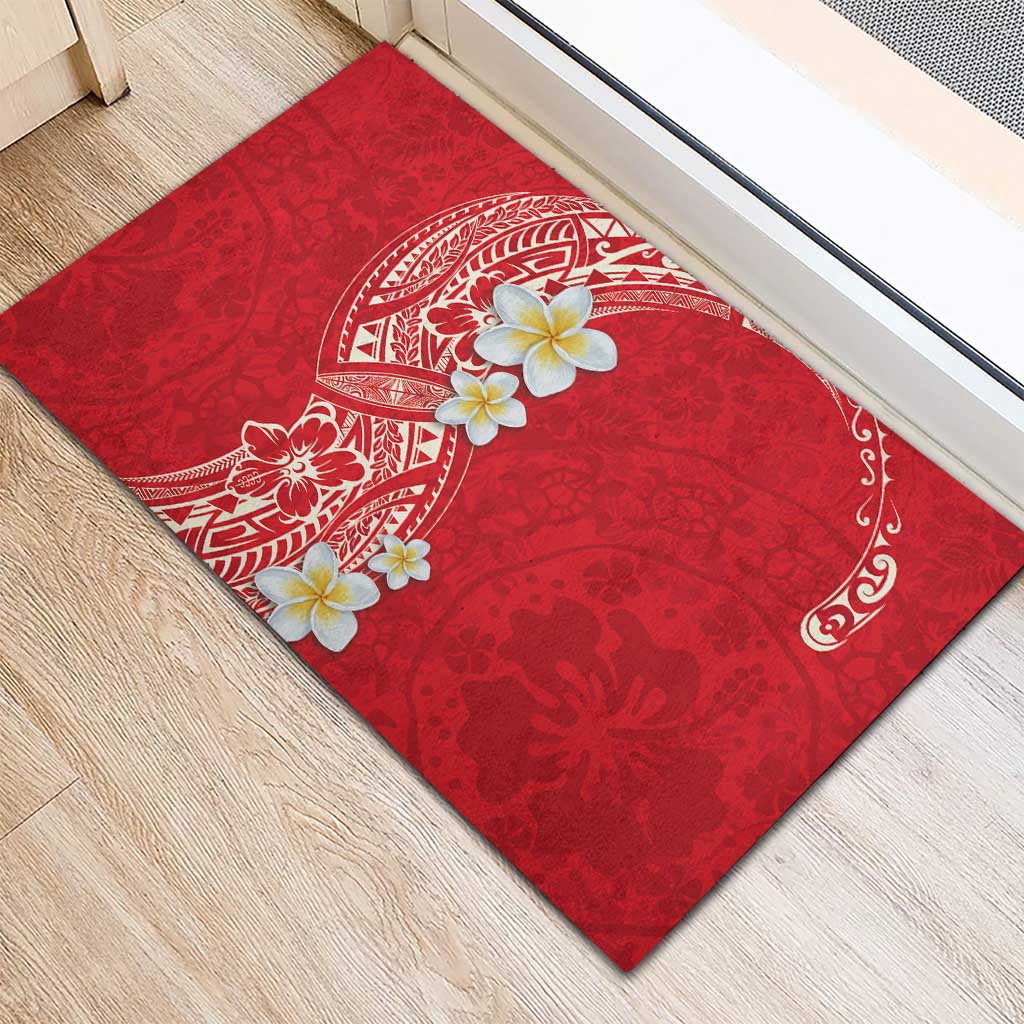 Plumeria Rubber Doormat Polynesian Tribal Frangipani Red LT03 - Polynesian Pride