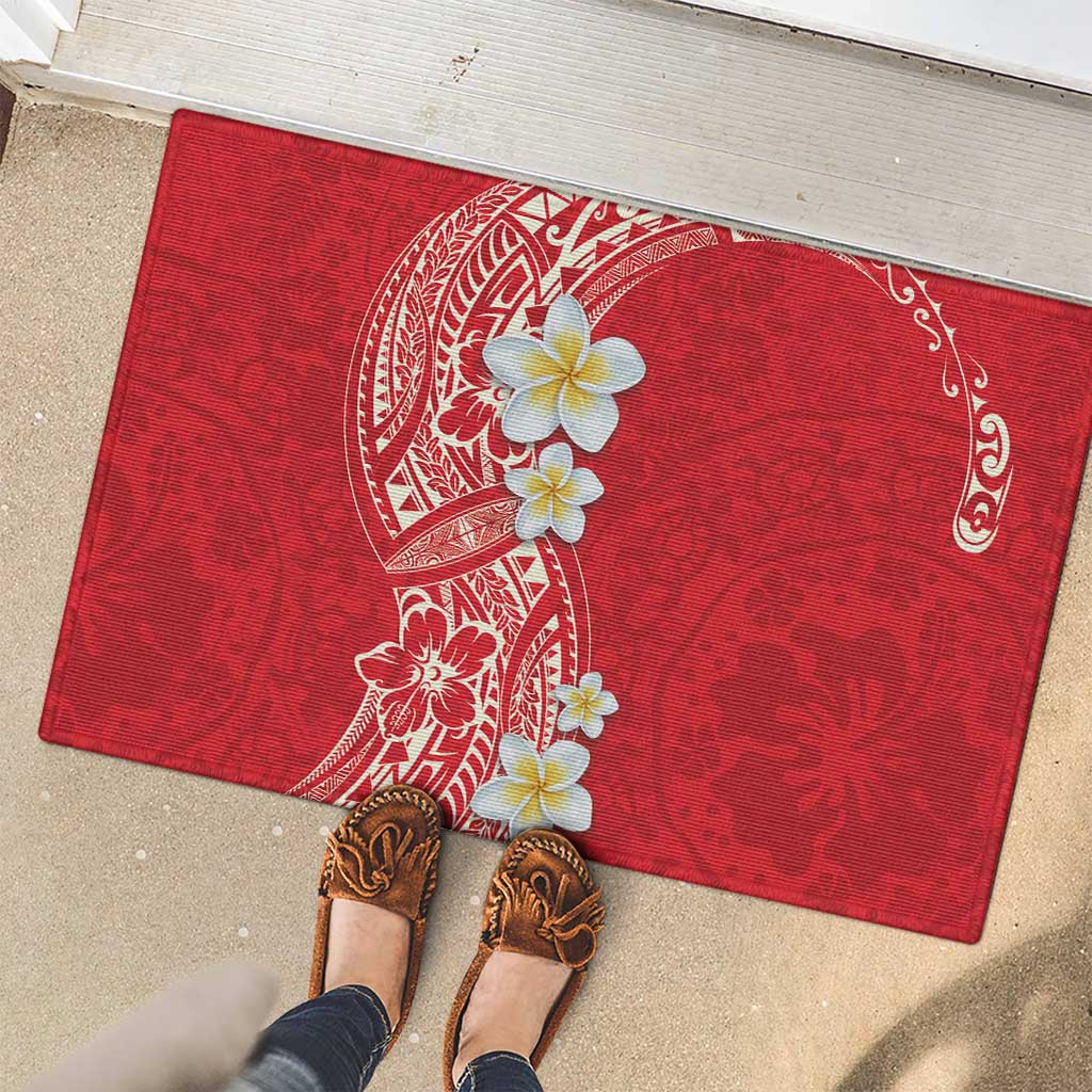 Plumeria Rubber Doormat Polynesian Tribal Frangipani Red LT03 - Polynesian Pride