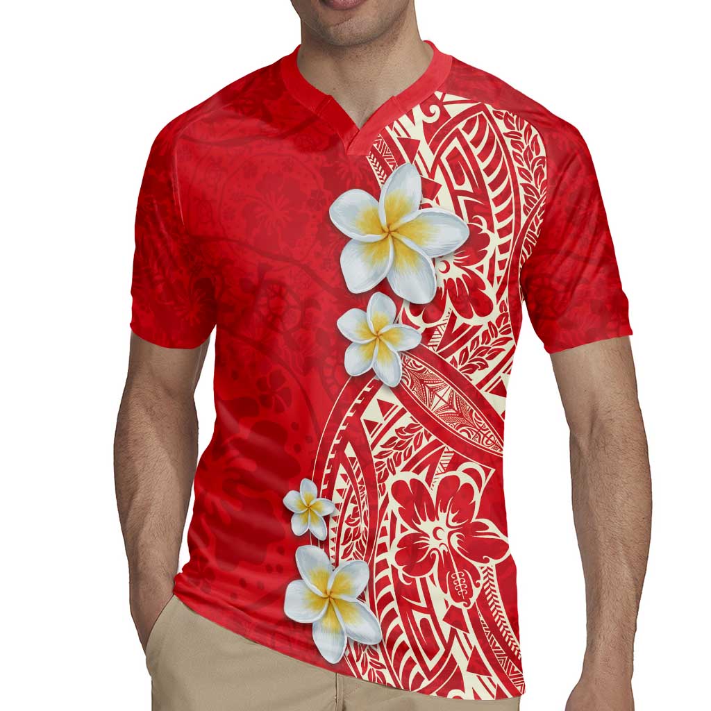 Plumeria Rugby Jersey Polynesian Tribal Frangipani Red