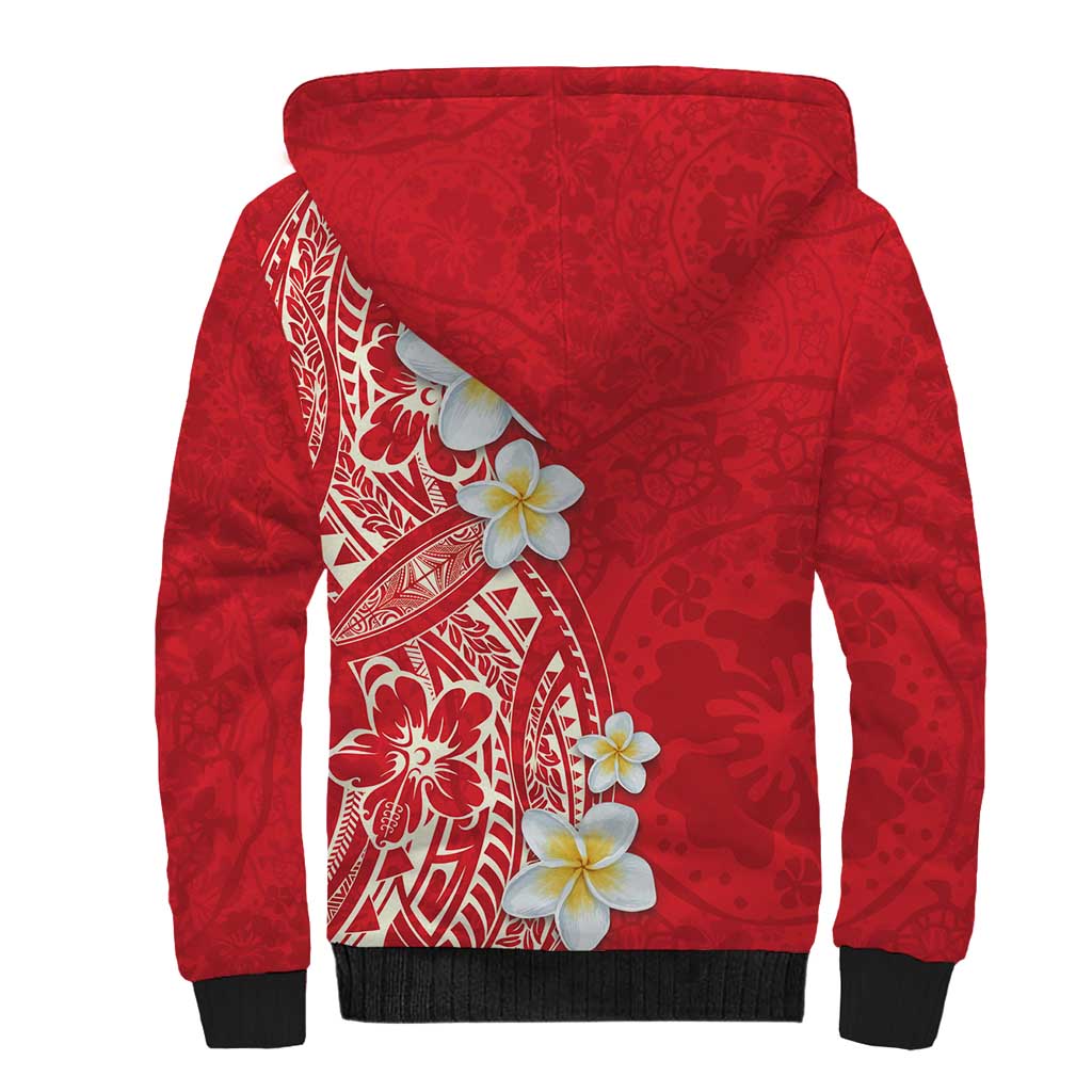 Plumeria Sherpa Hoodie Polynesian Tribal Frangipani Red LT03 - Polynesian Pride