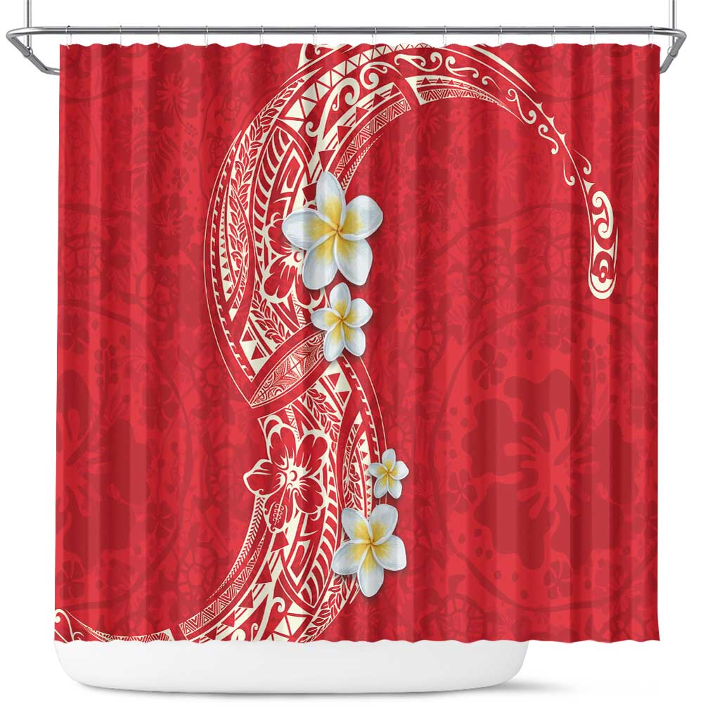 Plumeria Shower Curtain Polynesian Tribal Frangipani Red