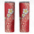 Polynesian Tattoos Frangipani Skinny Tumbler Hibiscus Turtles and Tribal Motifs Vintage Floral - Red Color