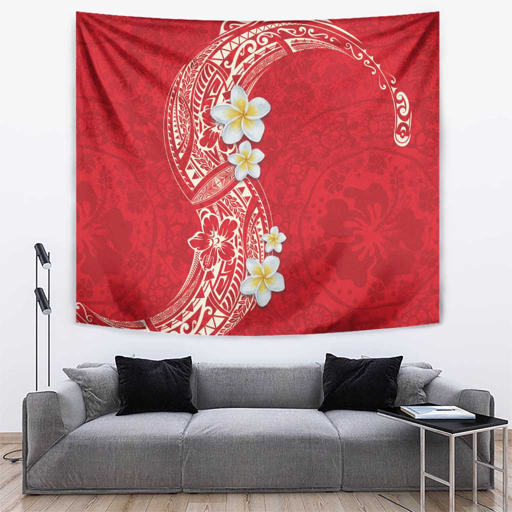 Plumeria Tapestry Polynesian Tribal Frangipani Red