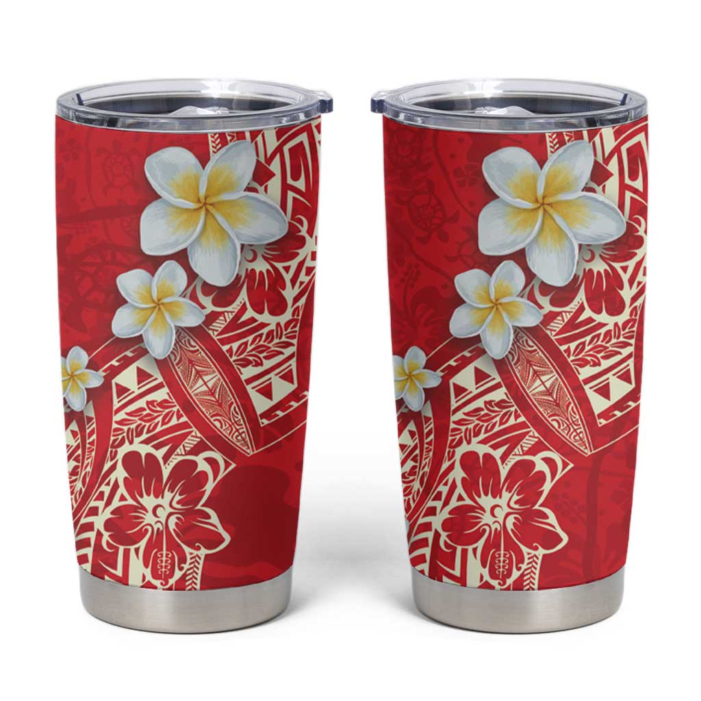 Polynesian Tattoos Frangipani Tumbler Cup Hibiscus Turtles and Tribal Motifs Vintage Floral - Red Color LT03 Red - Polynesian Pride