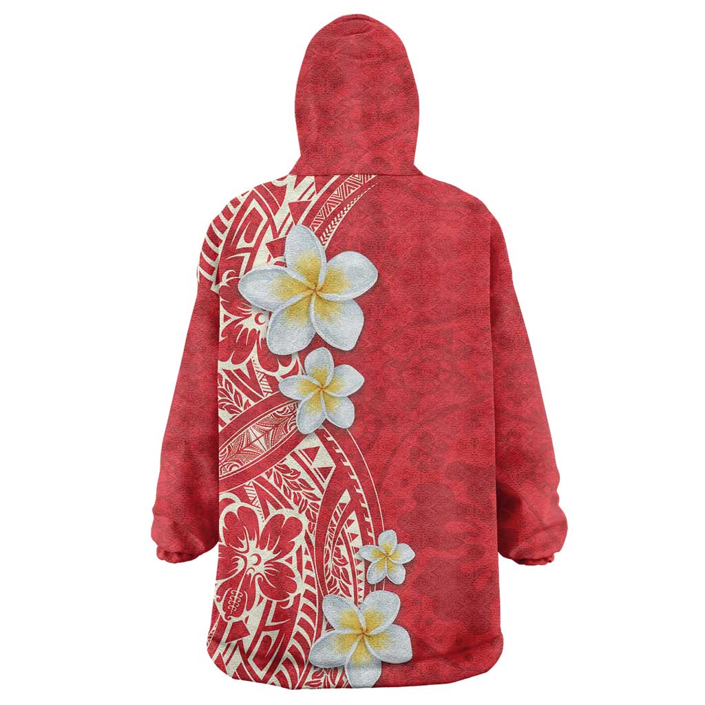 Plumeria Wearable Blanket Hoodie Polynesian Tribal Frangipani Red LT03 - Polynesian Pride