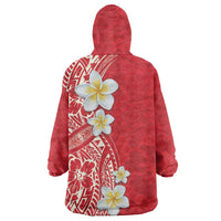 Plumeria Wearable Blanket Hoodie Polynesian Tribal Frangipani Red LT03 - Polynesian Pride