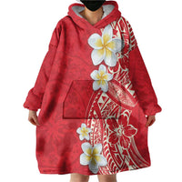 Plumeria Wearable Blanket Hoodie Polynesian Tribal Frangipani Red LT03 - Polynesian Pride