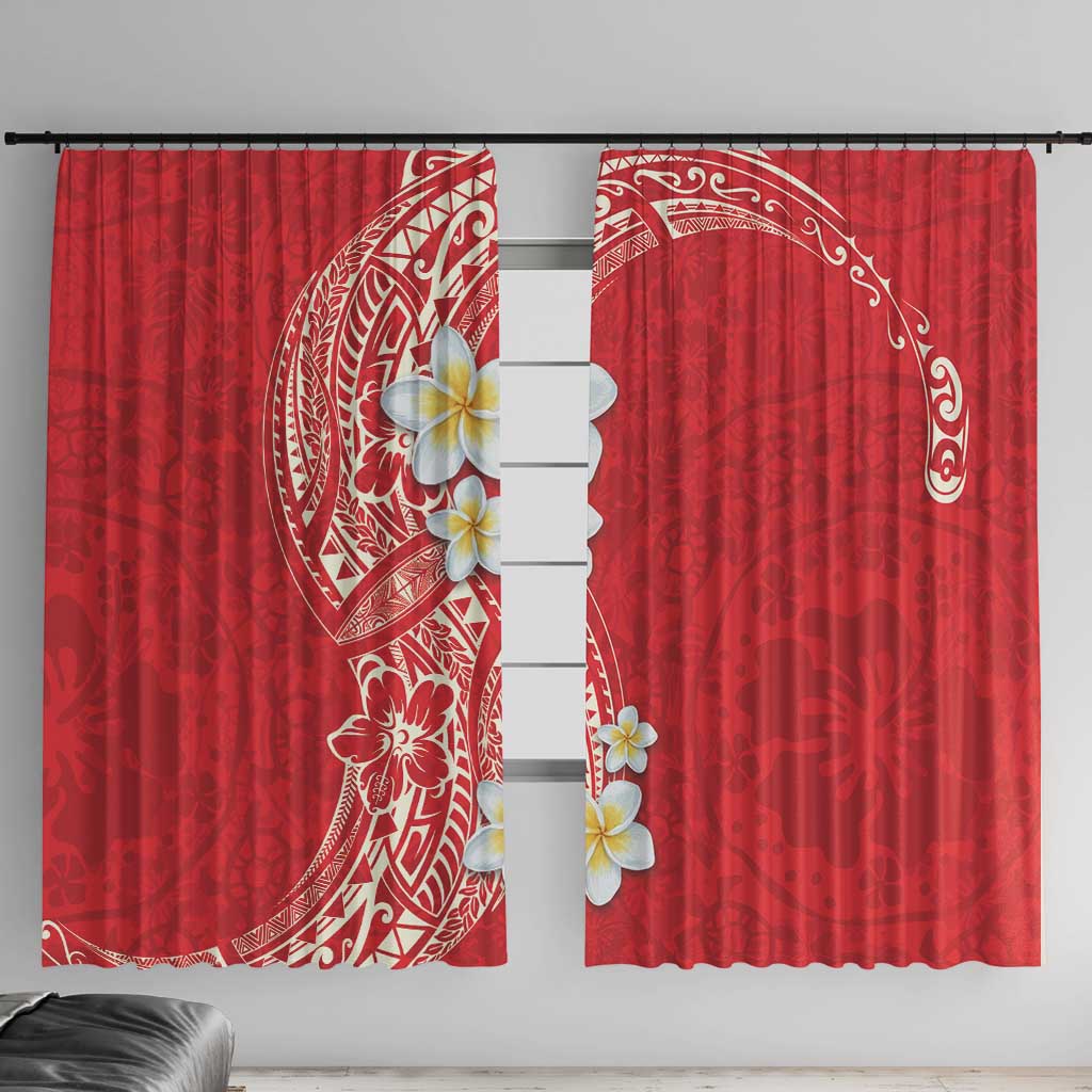 Plumeria Window Curtain Polynesian Tribal Frangipani Red LT03 With Hooks Red - Polynesian Pride