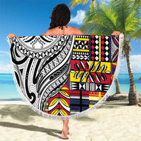 Niue Hiapo and Maori Decoration Tattoos Beach Blanket - Polynesian Pride