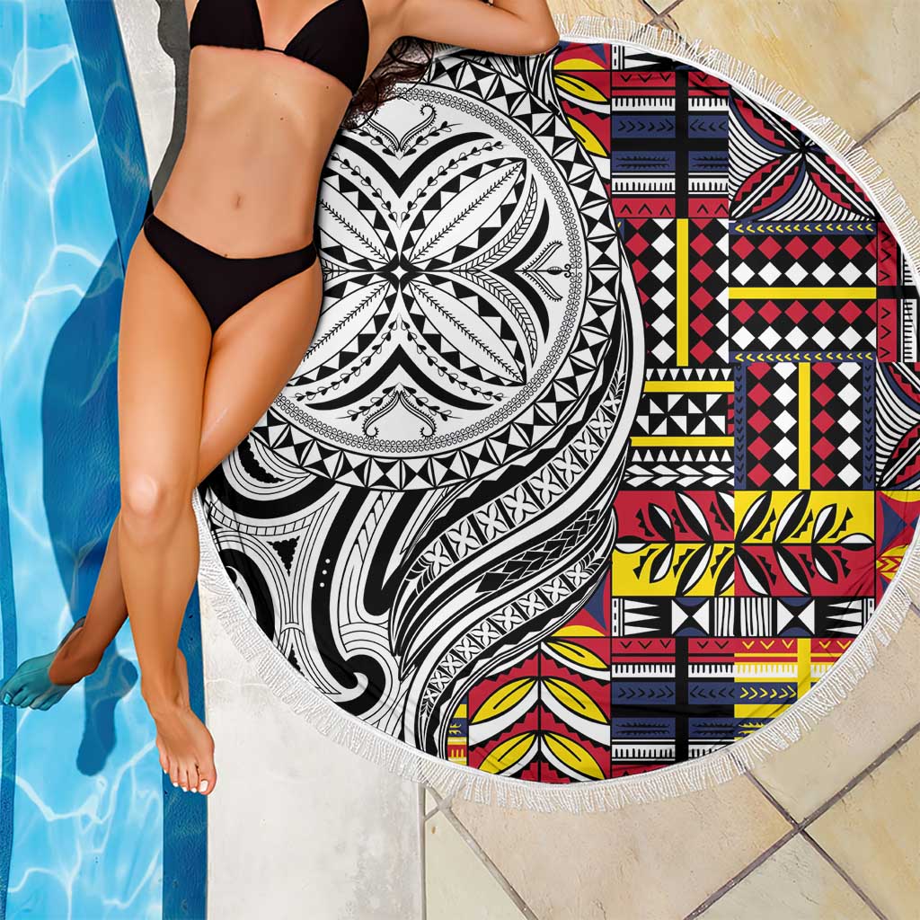 Niue Hiapo and Maori Decoration Tattoos Beach Blanket - Polynesian Pride