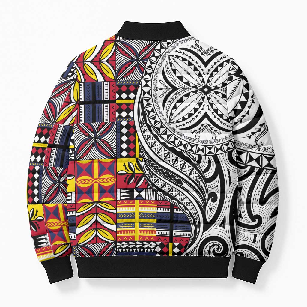 Niue Hiapo and Maori Decoration Tattoos Bomber Puffer Jacket - Polynesian Pride