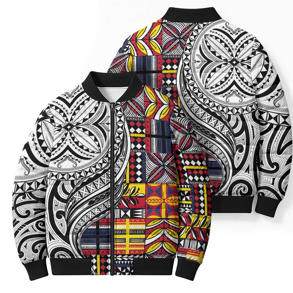 Niue Hiapo and Maori Decoration Tattoos Bomber Puffer Jacket - Polynesian Pride