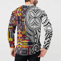 Niue Hiapo and Maori Decoration Tattoos Button Sweatshirt - Polynesian Pride