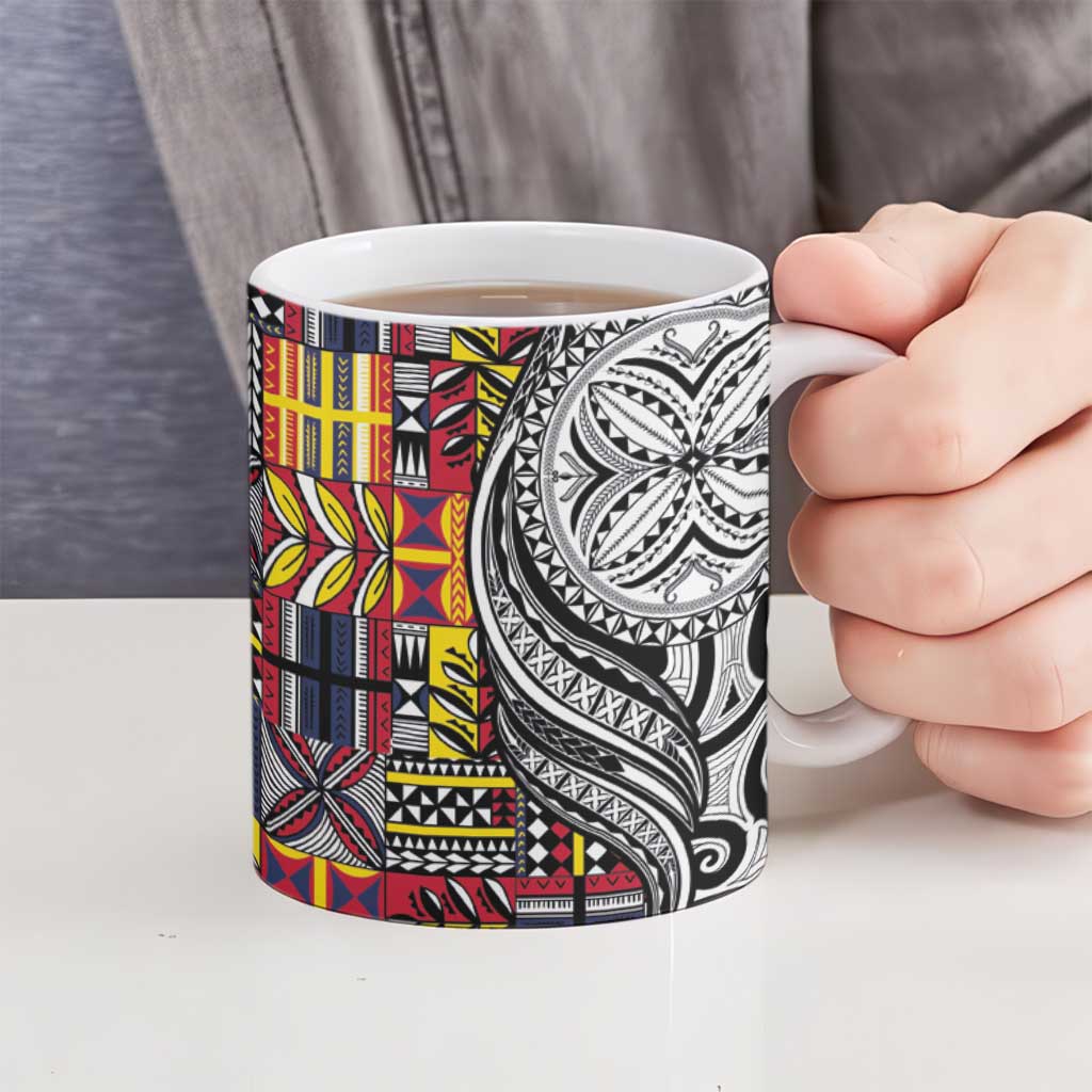 Niue Hiapo and Maori Decoration Tattoos Ceramic Mug - Polynesian Pride