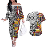 Niue Hiapo and Maori Decoration Tattoos Couples Matching Off The Shoulder Long Sleeve Dress and Hawaiian Shirt - Polynesian Pride