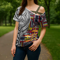 Niue Hiapo and Maori Decoration Tattoos Cross Shoulder Shirt - Polynesian Pride