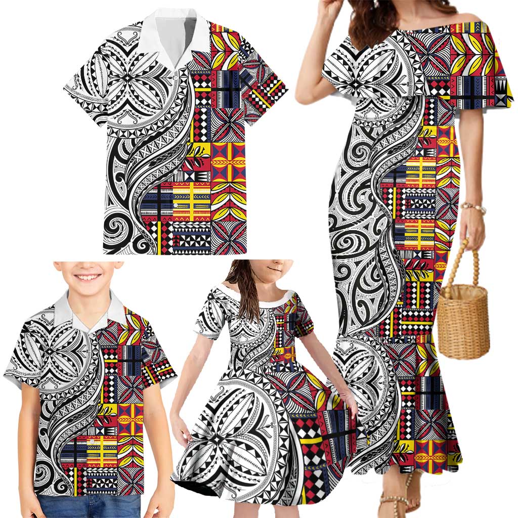 Niue Hiapo and Maori Decoration Tattoos Family Matching Mermaid Dress and Hawaiian Shirt - Polynesian Pride