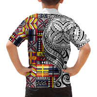Niue Hiapo and Maori Decoration Tattoos Family Matching Off The Shoulder Long Sleeve Dress and Hawaiian Shirt - Polynesian Pride